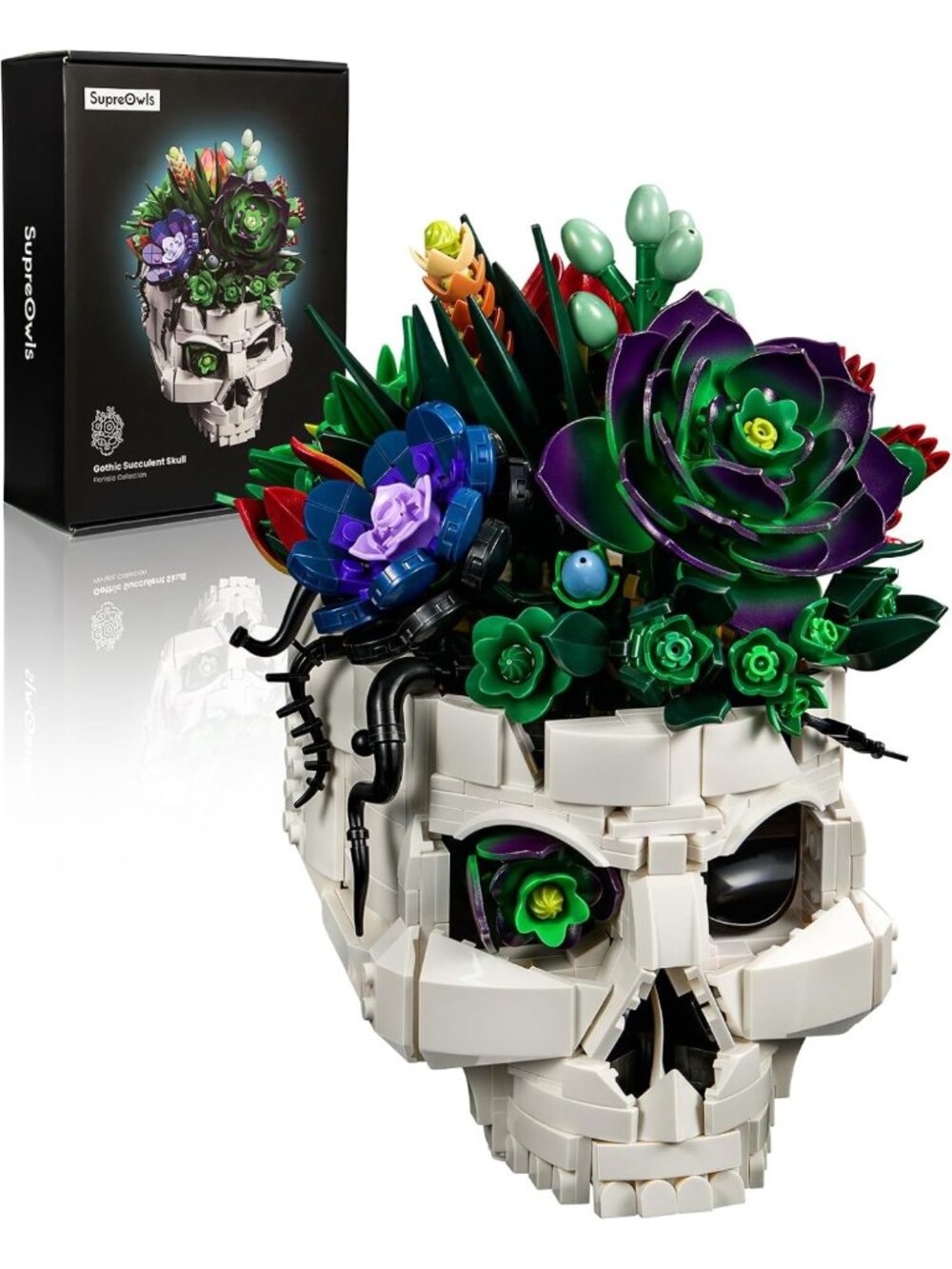 Gothic Succulent Skull Planter Set | Unique Flower Building Gift for Plant
